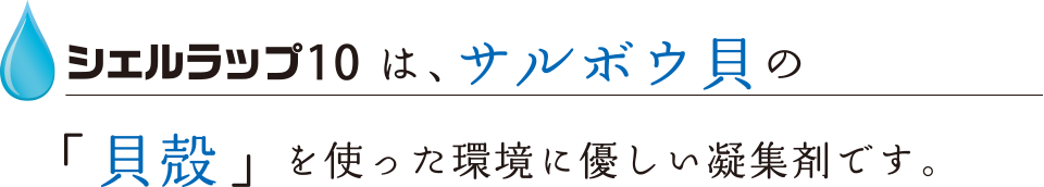 シェルラップ10は、サルボウ貝の「貝殻」を使った環境に優しい凝集剤です。